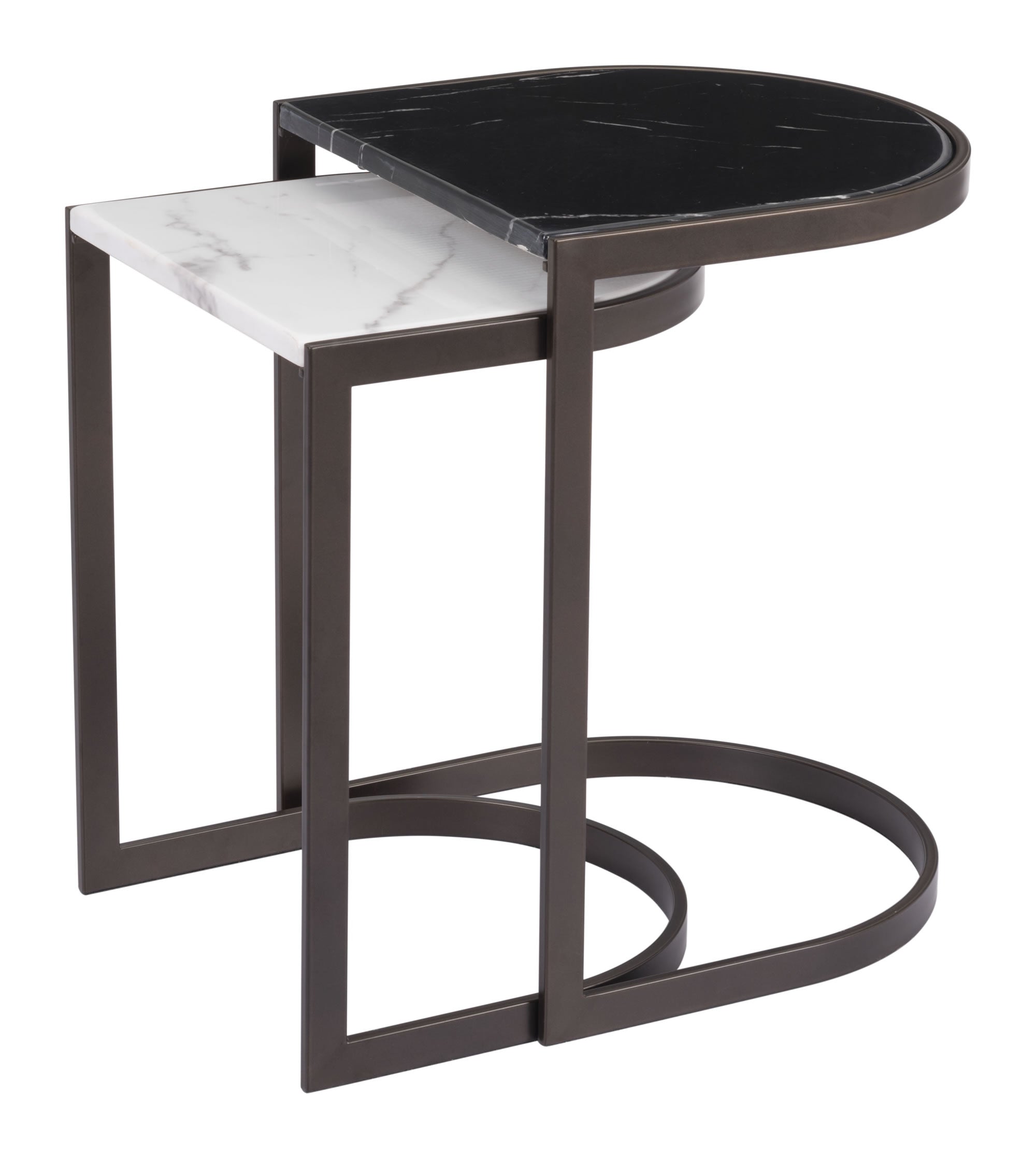 16.1" x 16.1" x 22" Black Stone & Antique Brass, Faux Marble, Steel, Nesting End Tables