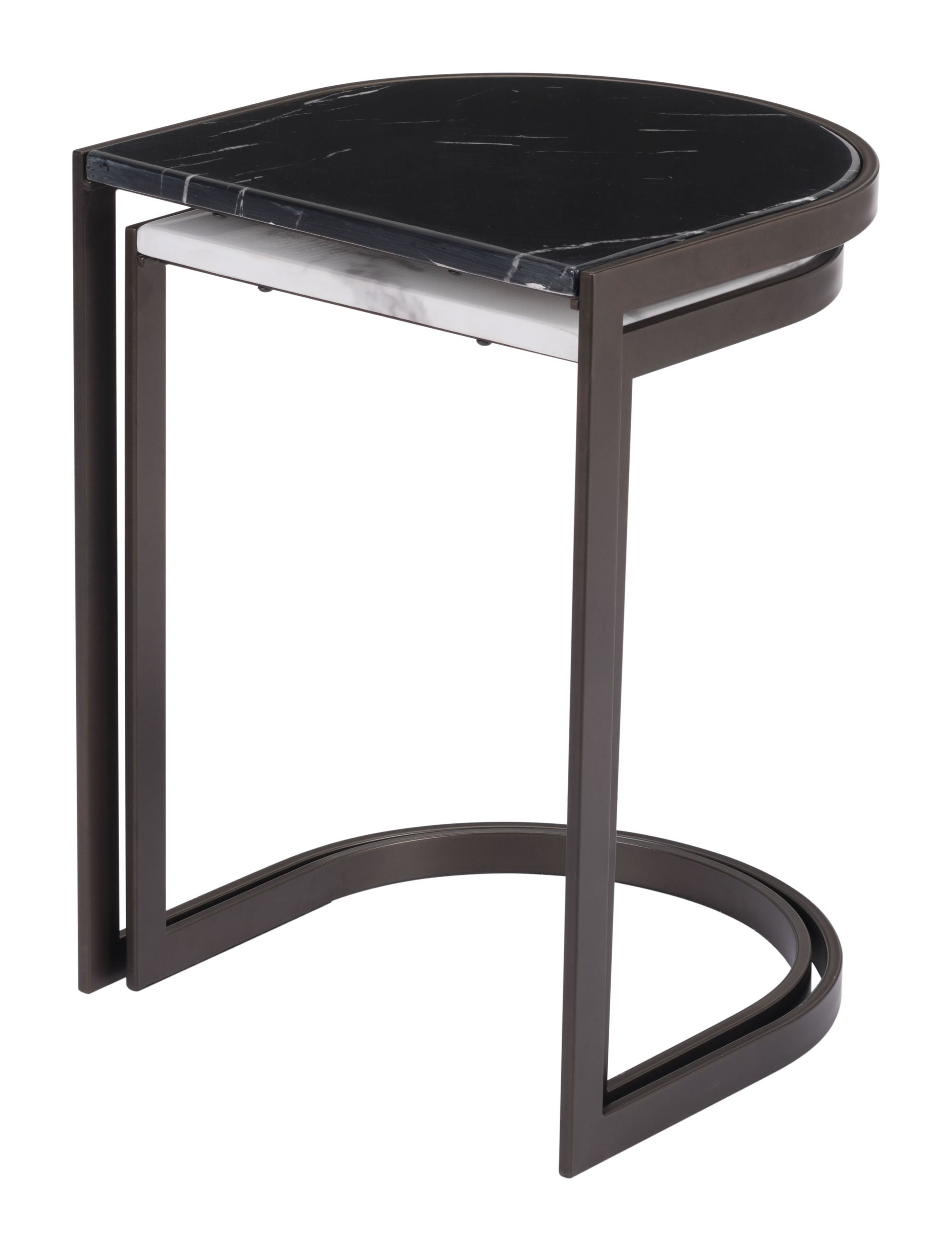 16.1" x 16.1" x 22" Black Stone & Antique Brass, Faux Marble, Steel, Nesting End Tables