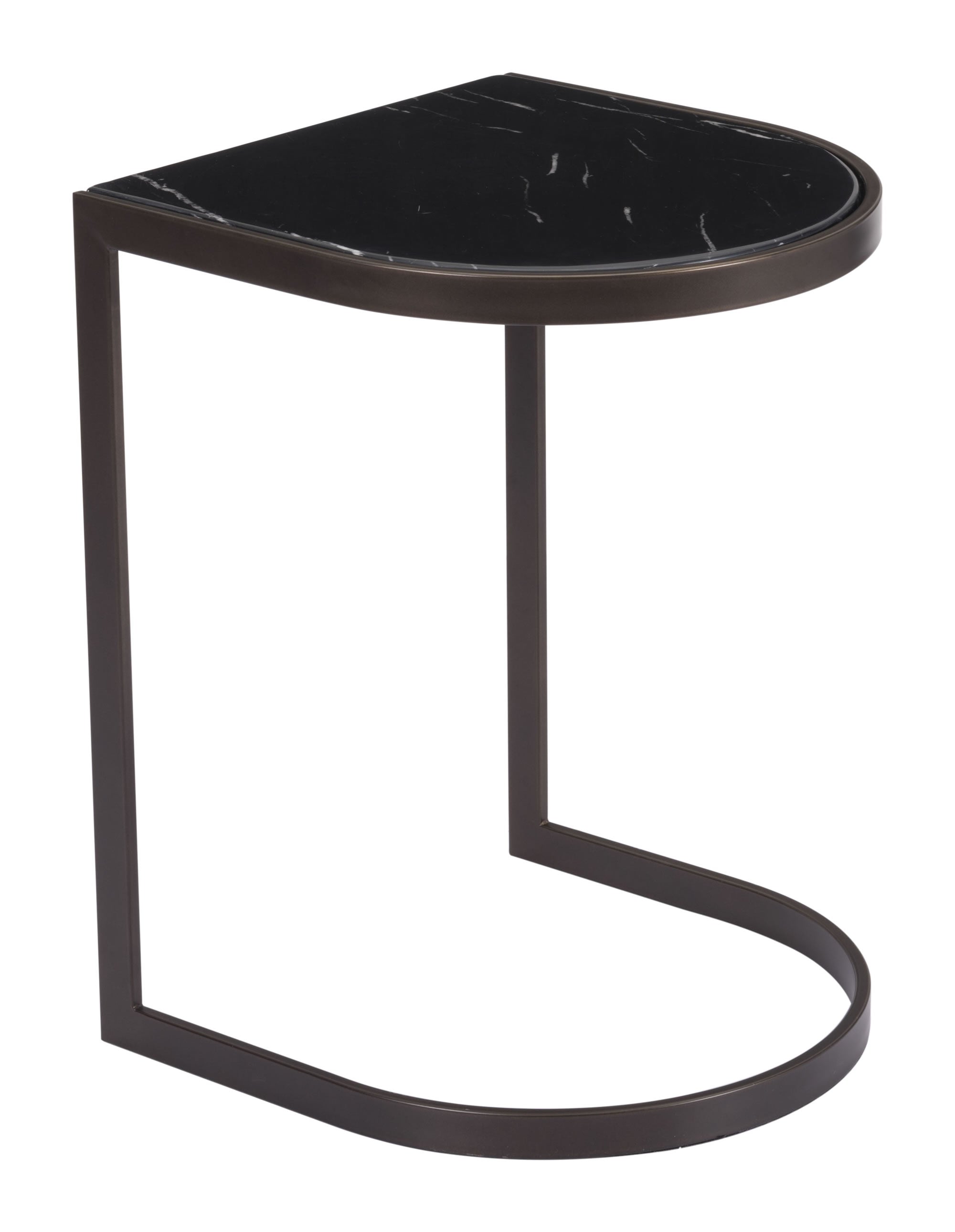 16.1" x 16.1" x 22" Black Stone & Antique Brass, Faux Marble, Steel, Nesting End Tables