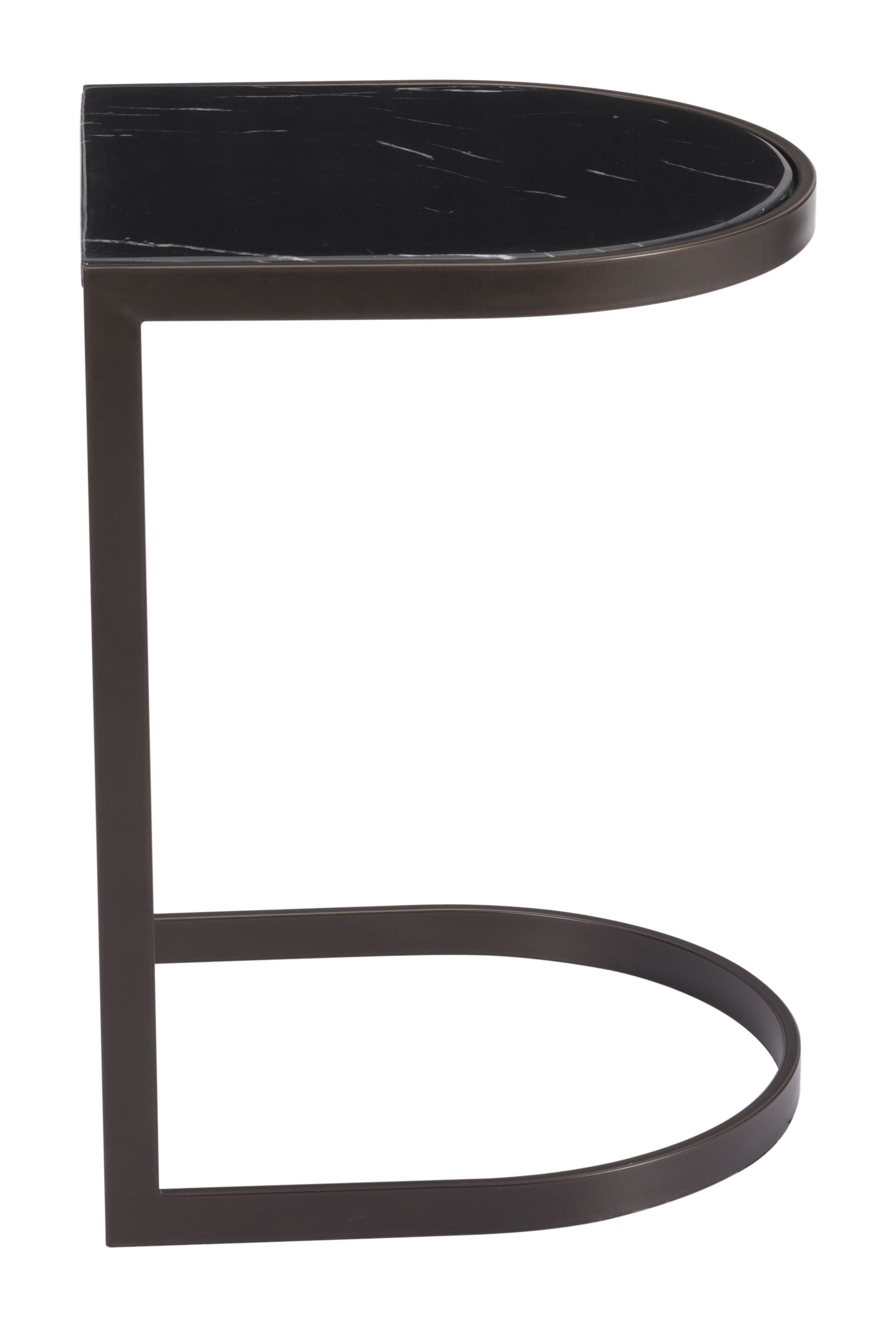 16.1" x 16.1" x 22" Black Stone & Antique Brass, Faux Marble, Steel, Nesting End Tables