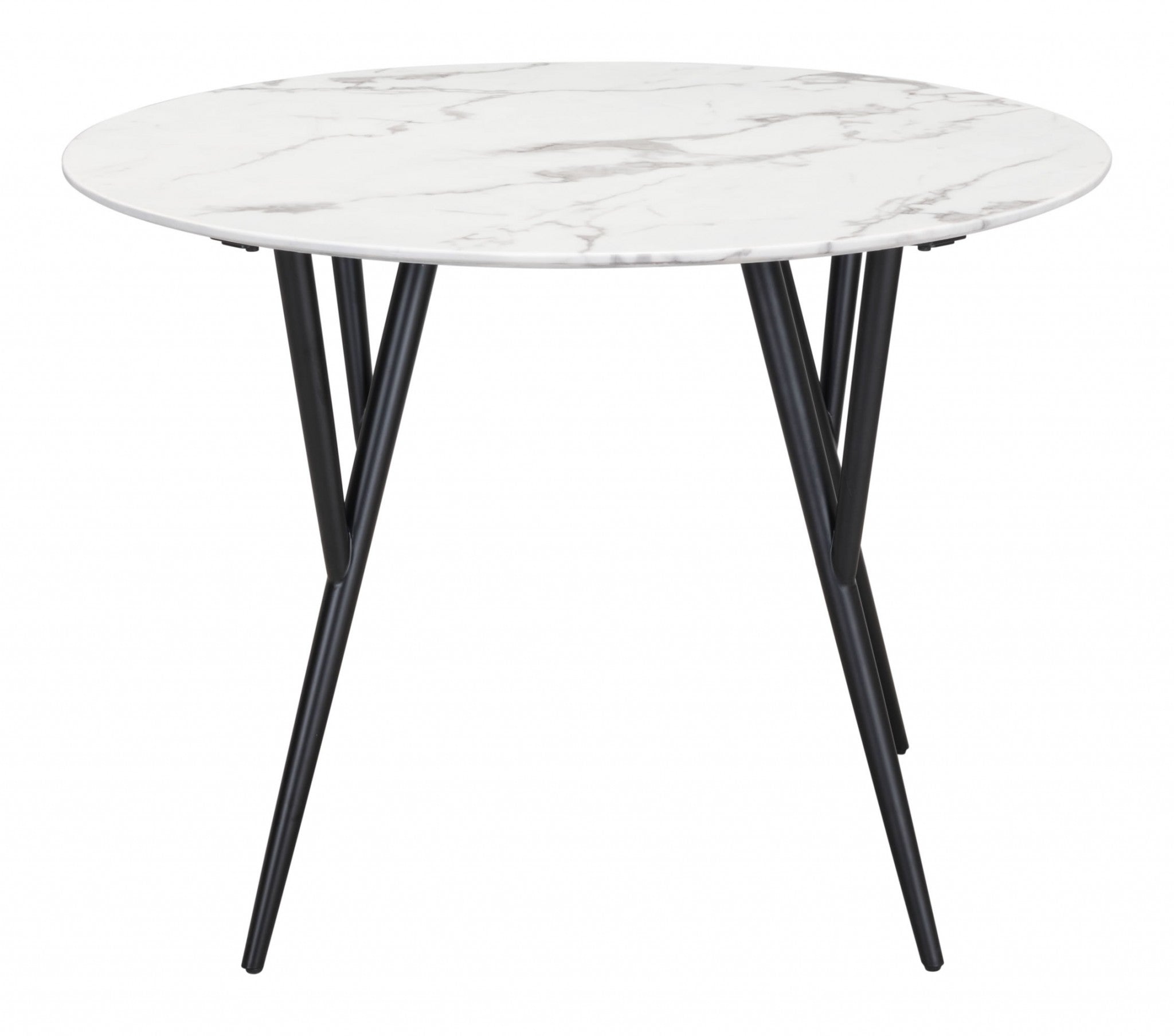 42.1" x 42.1" x 29.9" Stone & Matte Black, Faux Marble, Steel, Dining Table