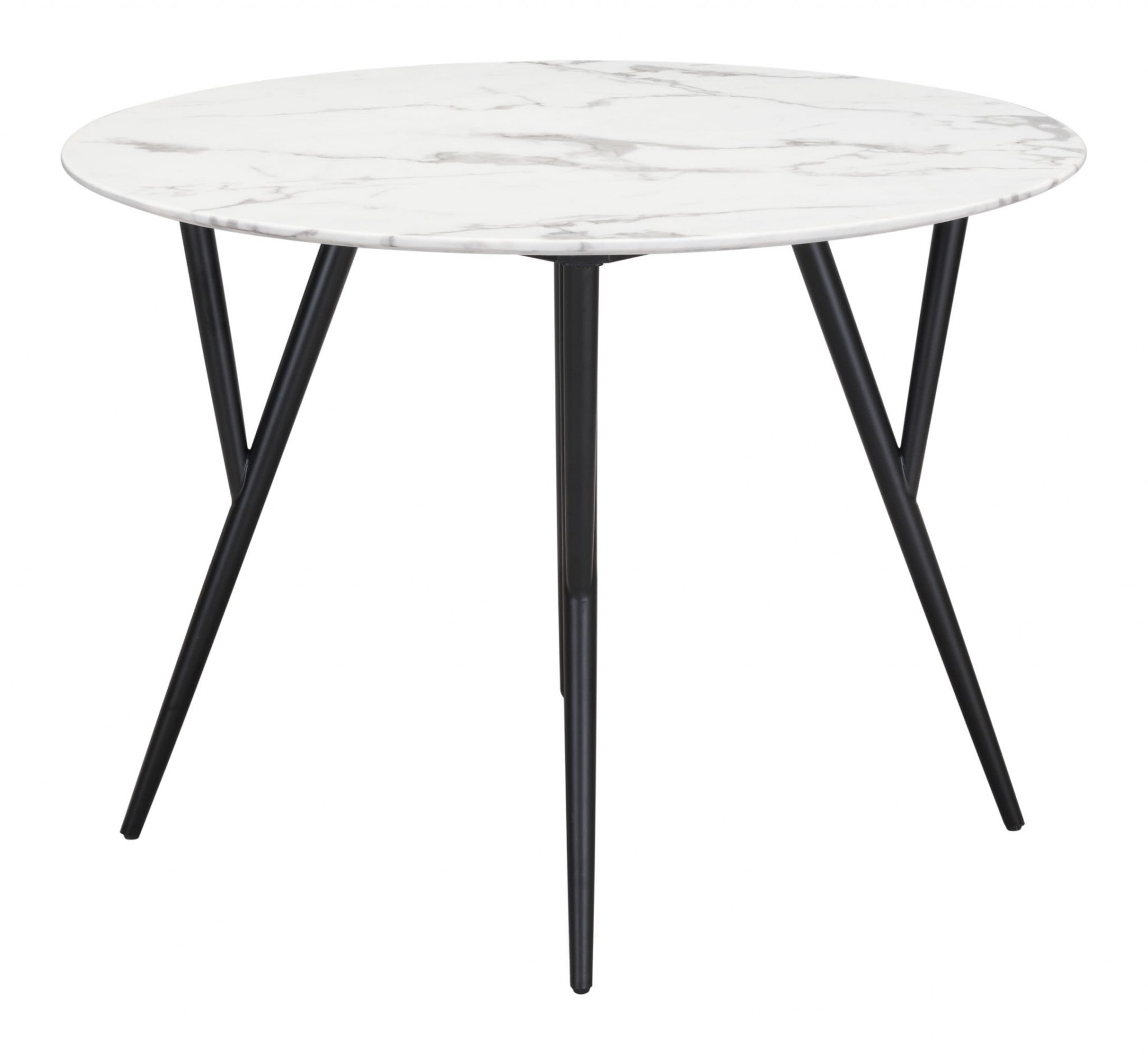 42.1" x 42.1" x 29.9" Stone & Matte Black, Faux Marble, Steel, Dining Table
