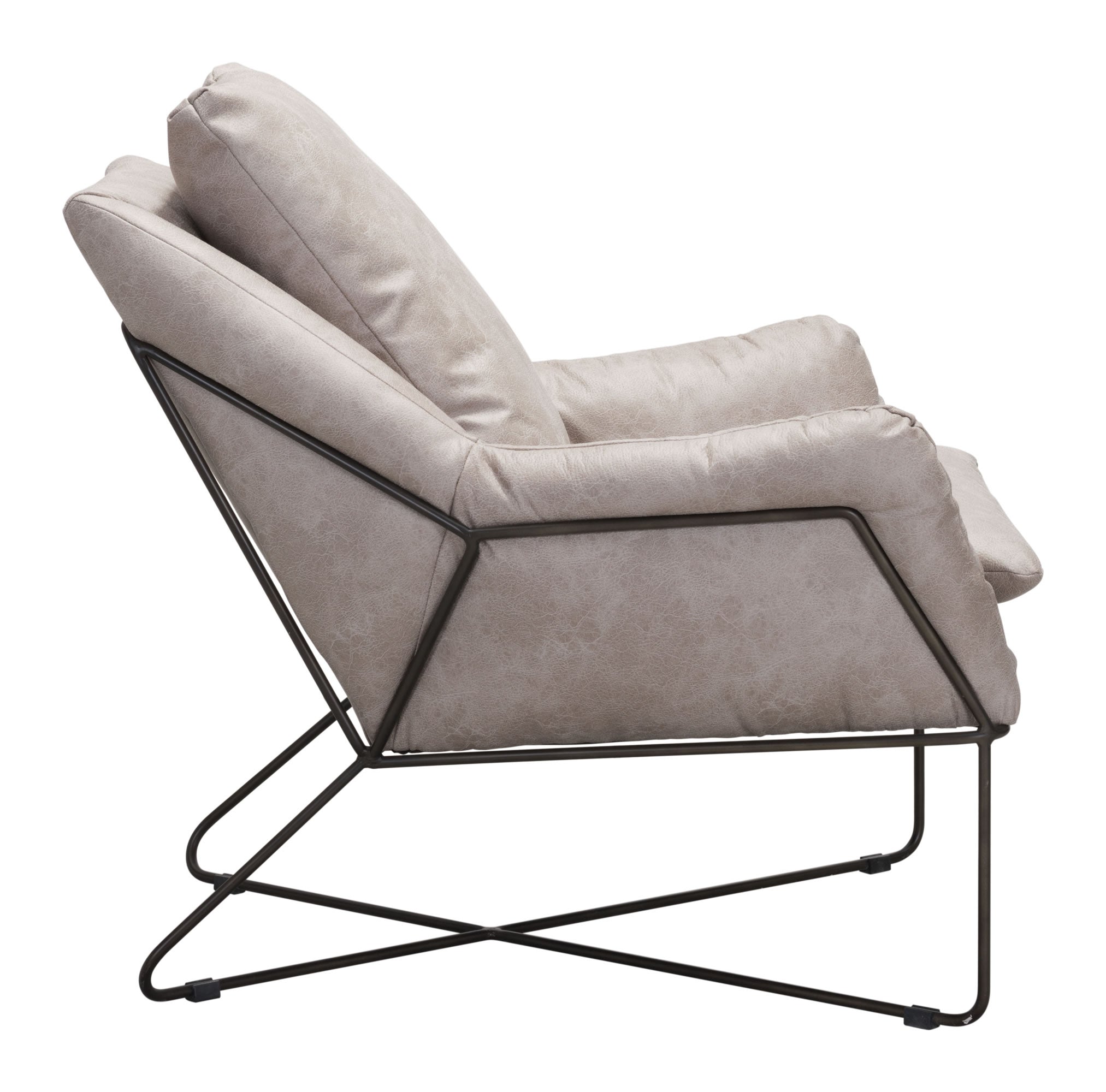 31.9" x 35.8" x 34.3" Distressed Gray, Leatherette, Steel, Lounge Chair
