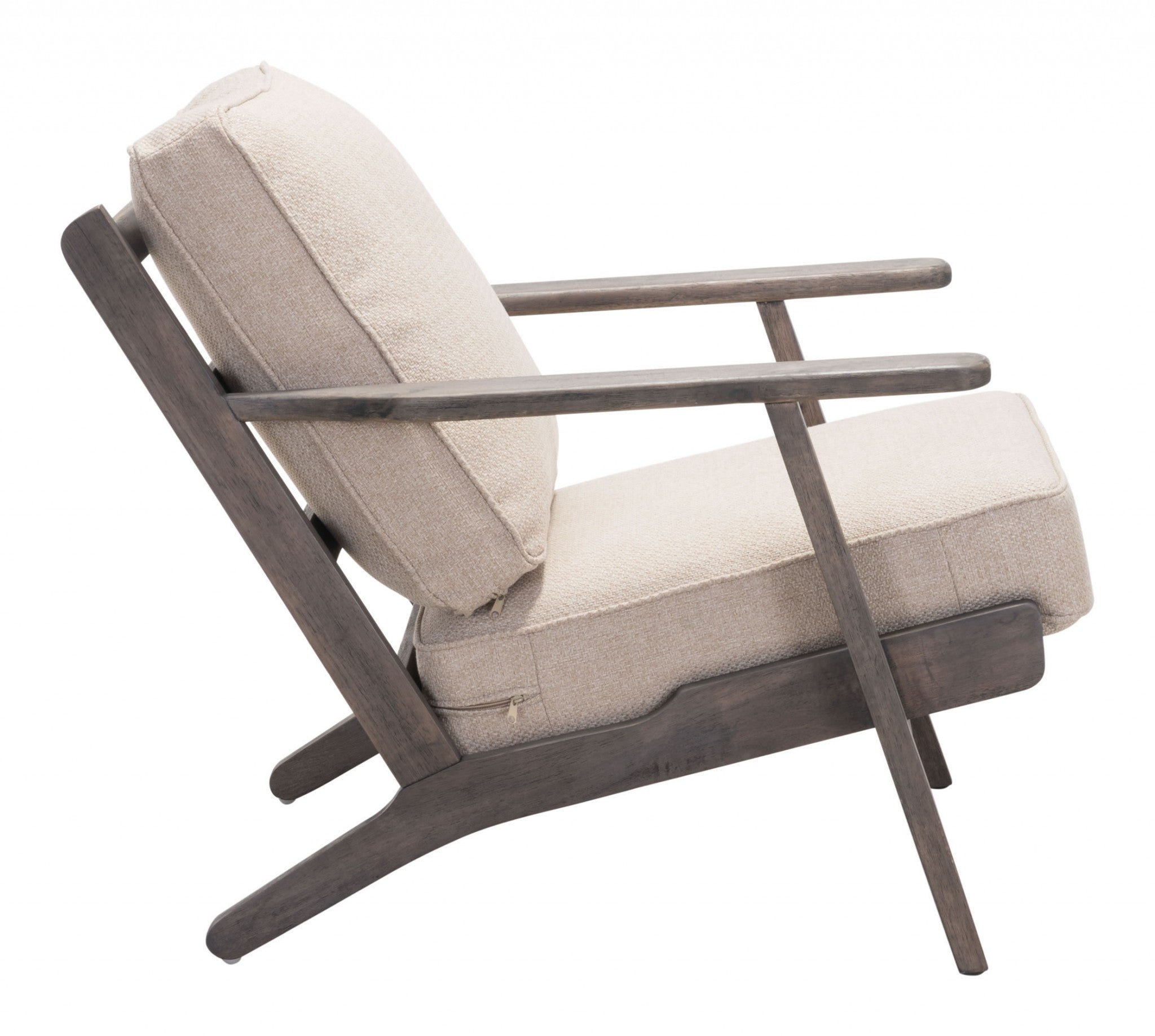28.9" x 37.4" x 31.9" Beige & Dark Brown, Poly Blend, Rubber Wood, Lounge Chair