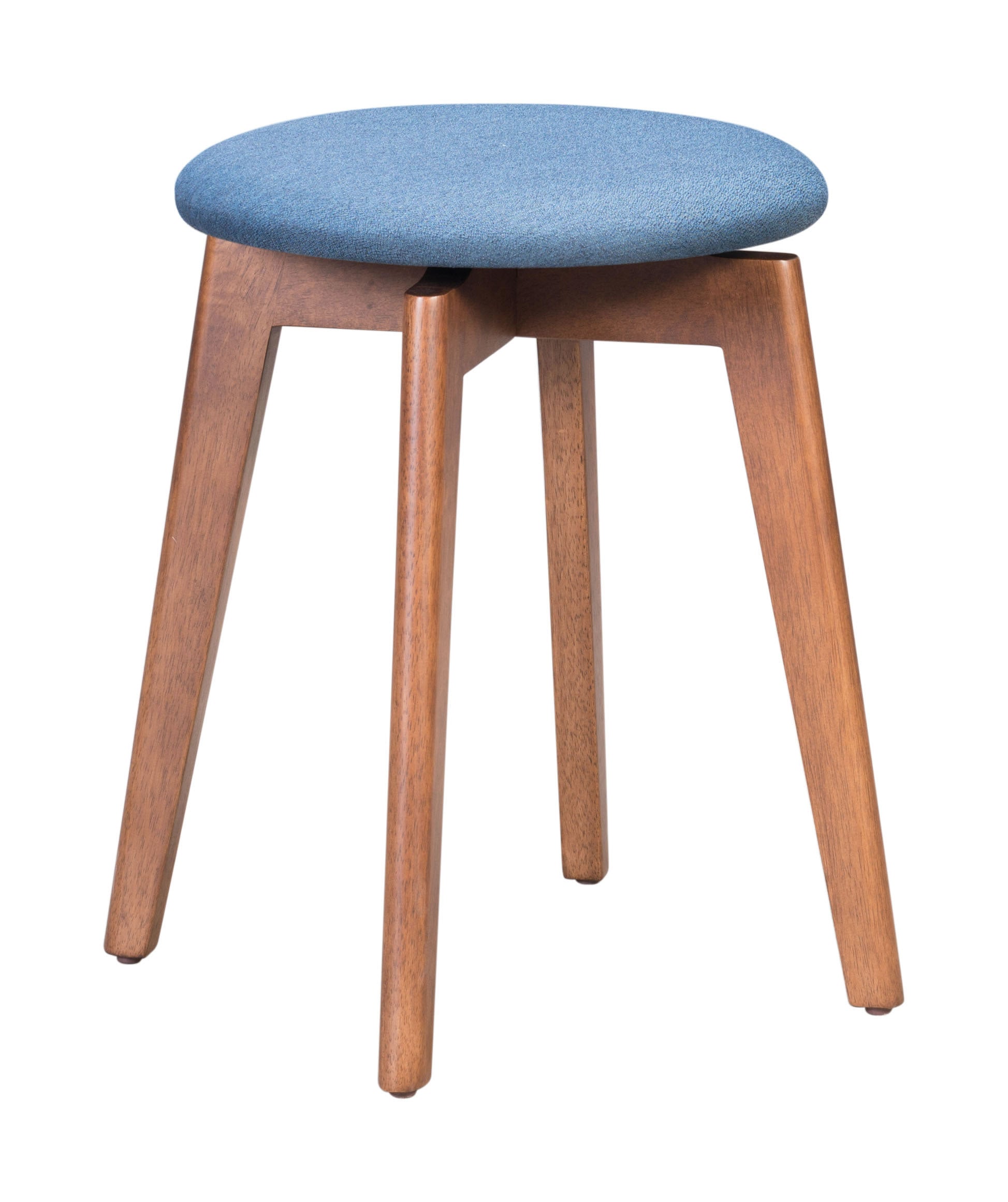 14.4" x 14.4" x 19.3" Walnut and Ink Blue Poly Linen MDF Rubber Wood Stool  Set of 2
