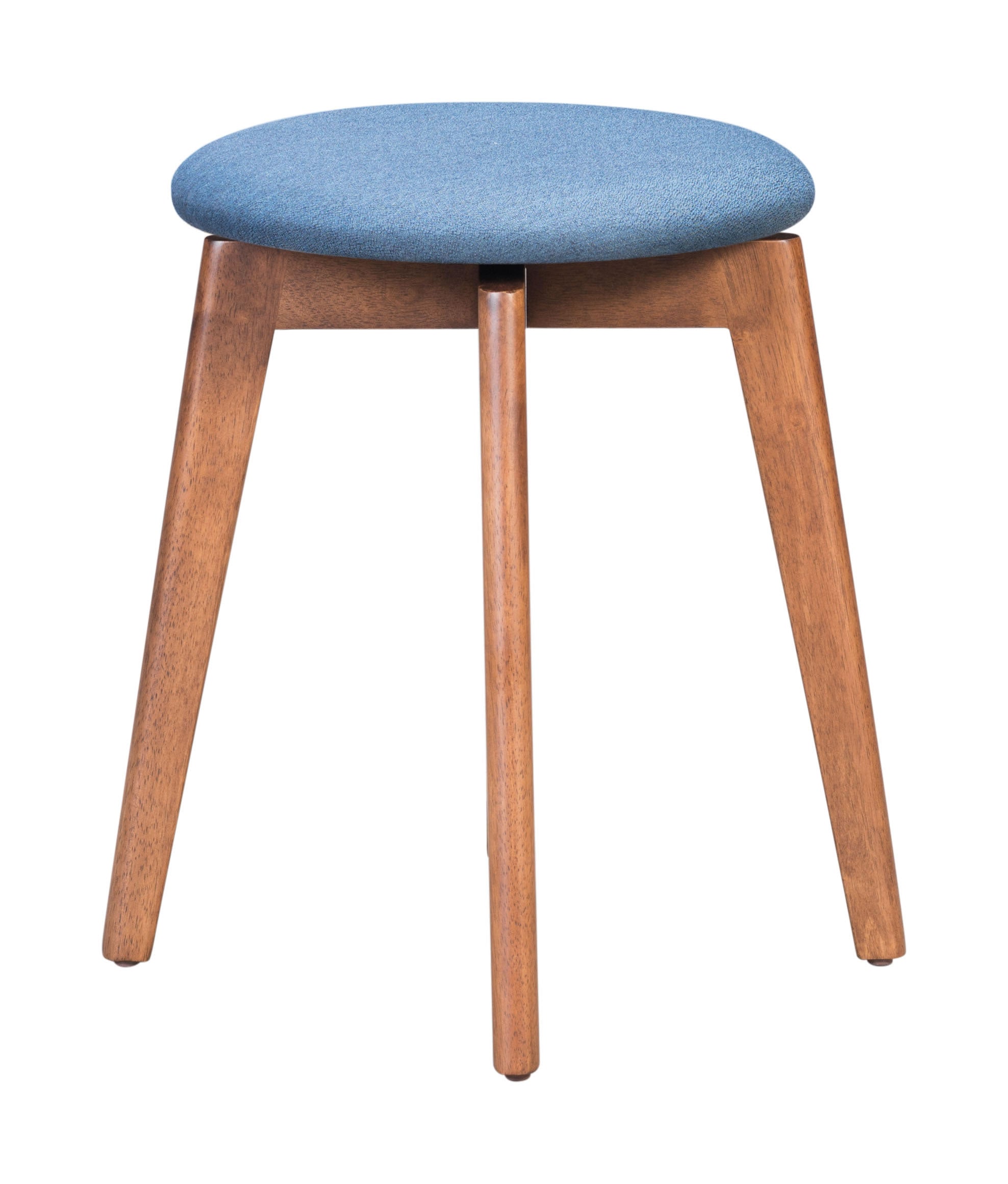 14.4" x 14.4" x 19.3" Walnut and Ink Blue Poly Linen MDF Rubber Wood Stool  Set of 2
