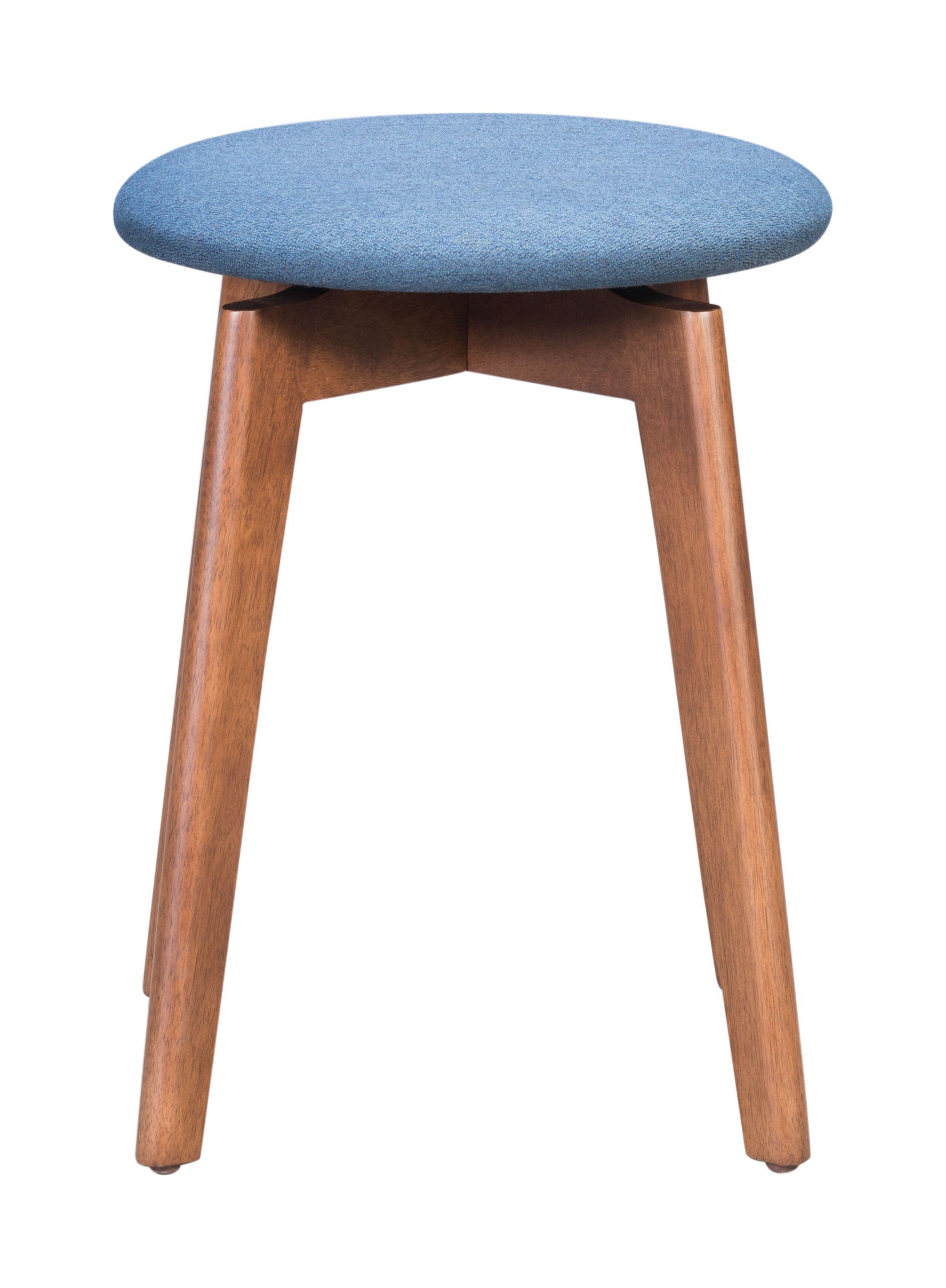 14.4" x 14.4" x 19.3" Walnut and Ink Blue Poly Linen MDF Rubber Wood Stool  Set of 2