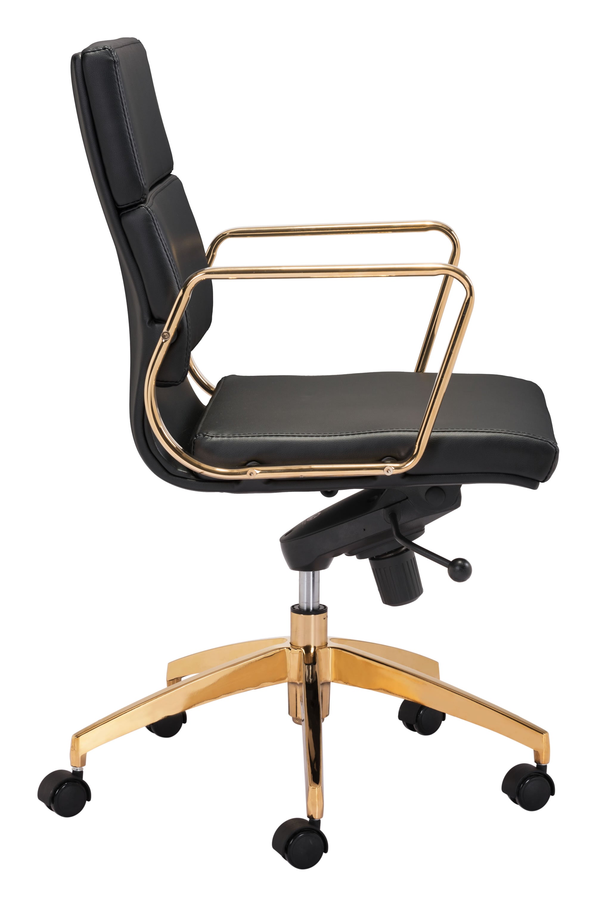24" x 24" x 37.4" Black & Gold, Leatherette, Brass-plated Steel, Low Back Office Chair