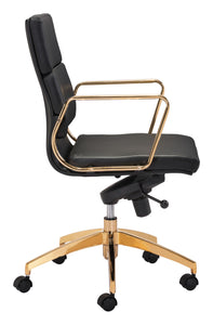 24" x 24" x 37.4" Black & Gold, Leatherette, Brass-plated Steel, Low Back Office Chair