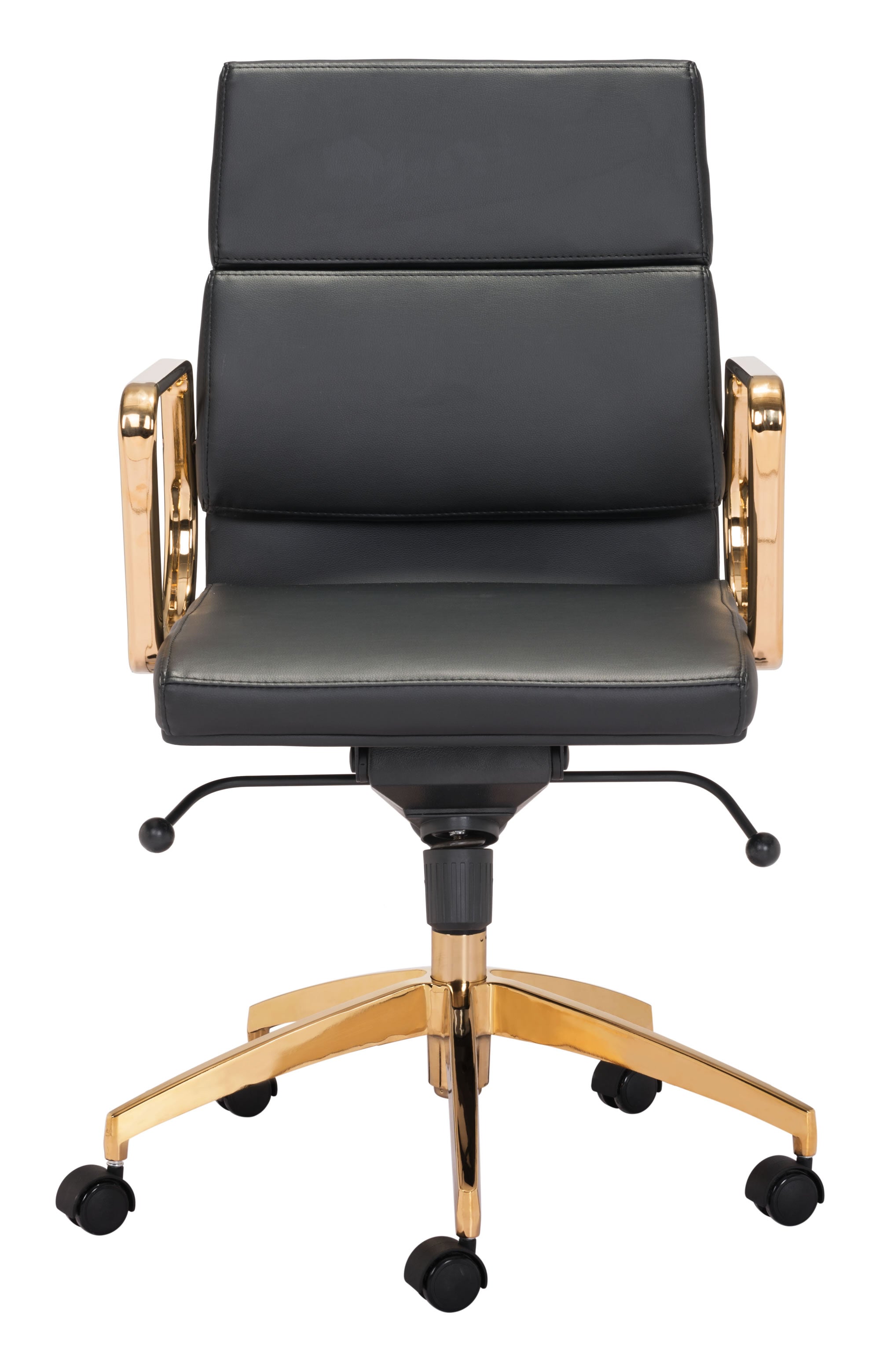 24" x 24" x 37.4" Black & Gold, Leatherette, Brass-plated Steel, Low Back Office Chair