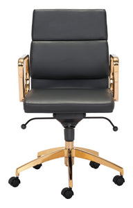 24" x 24" x 37.4" Black & Gold, Leatherette, Brass-plated Steel, Low Back Office Chair