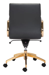 24" x 24" x 37.4" Black & Gold, Leatherette, Brass-plated Steel, Low Back Office Chair