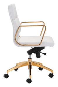 24" x 24" x 37.4" White & Gold, Leatherette, Brass-plated Steel, Low Back Office Chair