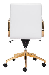 24" x 24" x 37.4" White & Gold, Leatherette, Brass-plated Steel, Low Back Office Chair