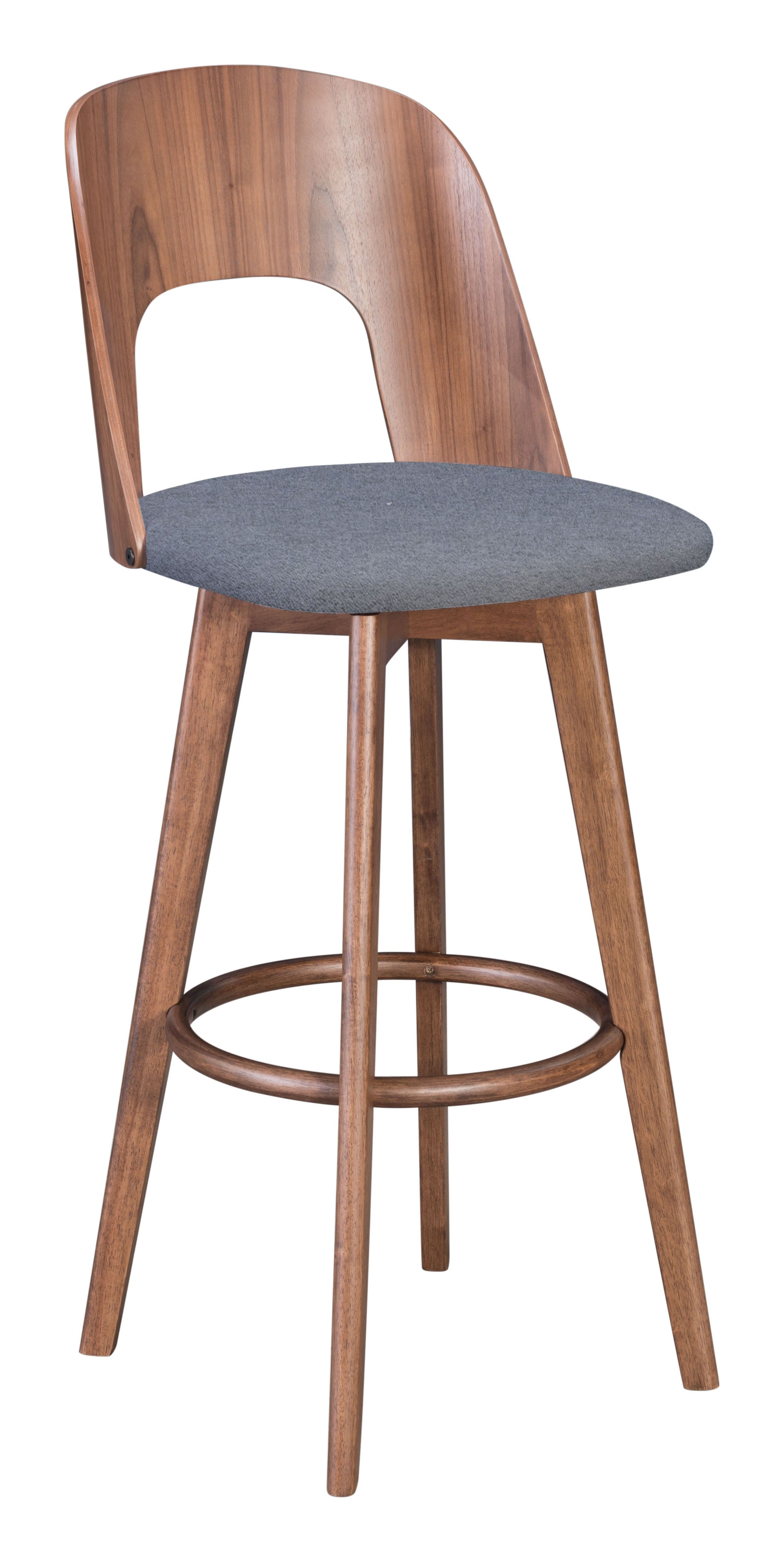 18.1" x 21.1" x 44.9" Walnut & Dark Gray, Poly Blend, Wood Veneer, Barstool - Set of 2