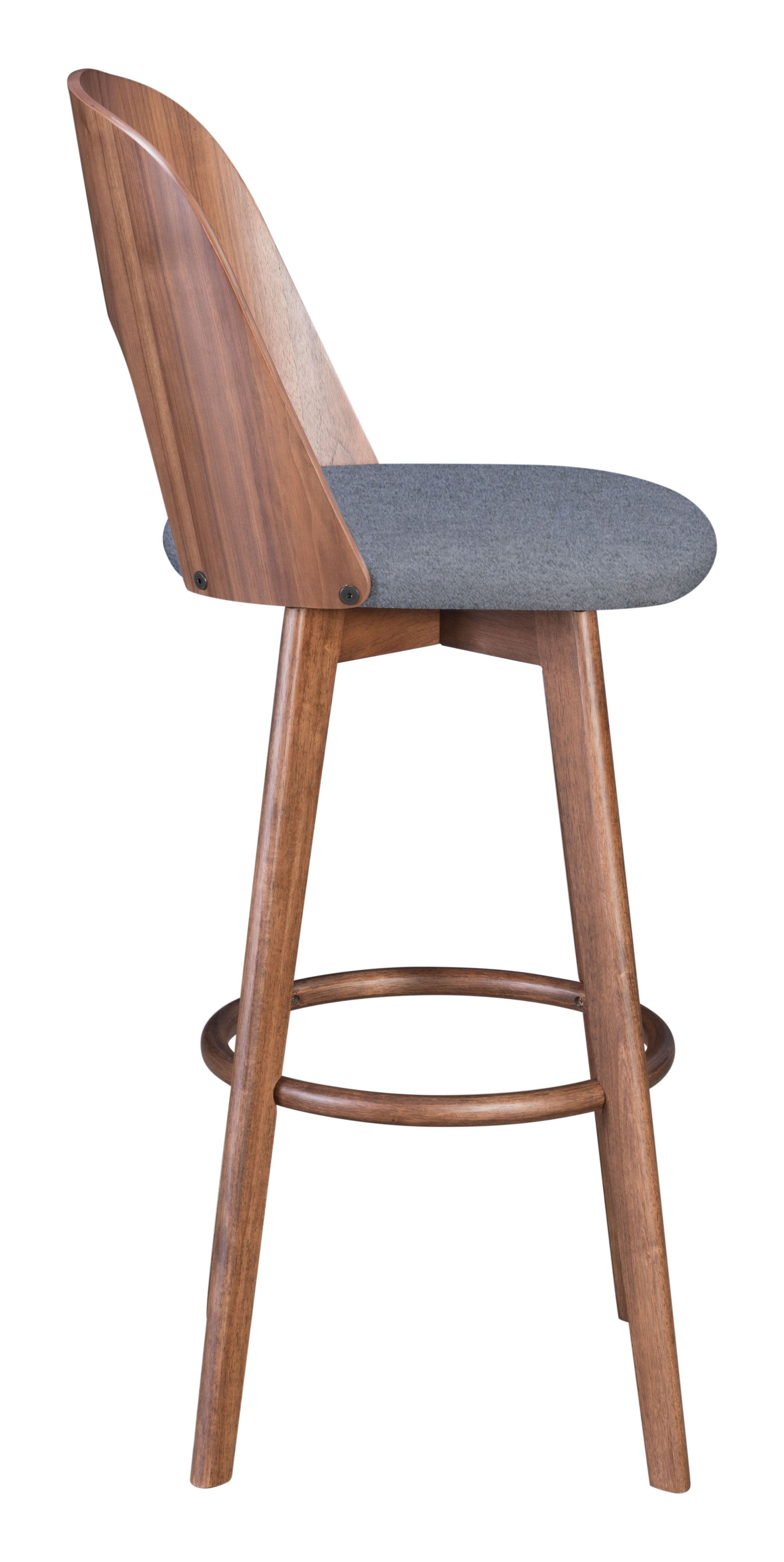 18.1" x 21.1" x 44.9" Walnut & Dark Gray, Poly Blend, Wood Veneer, Barstool - Set of 2