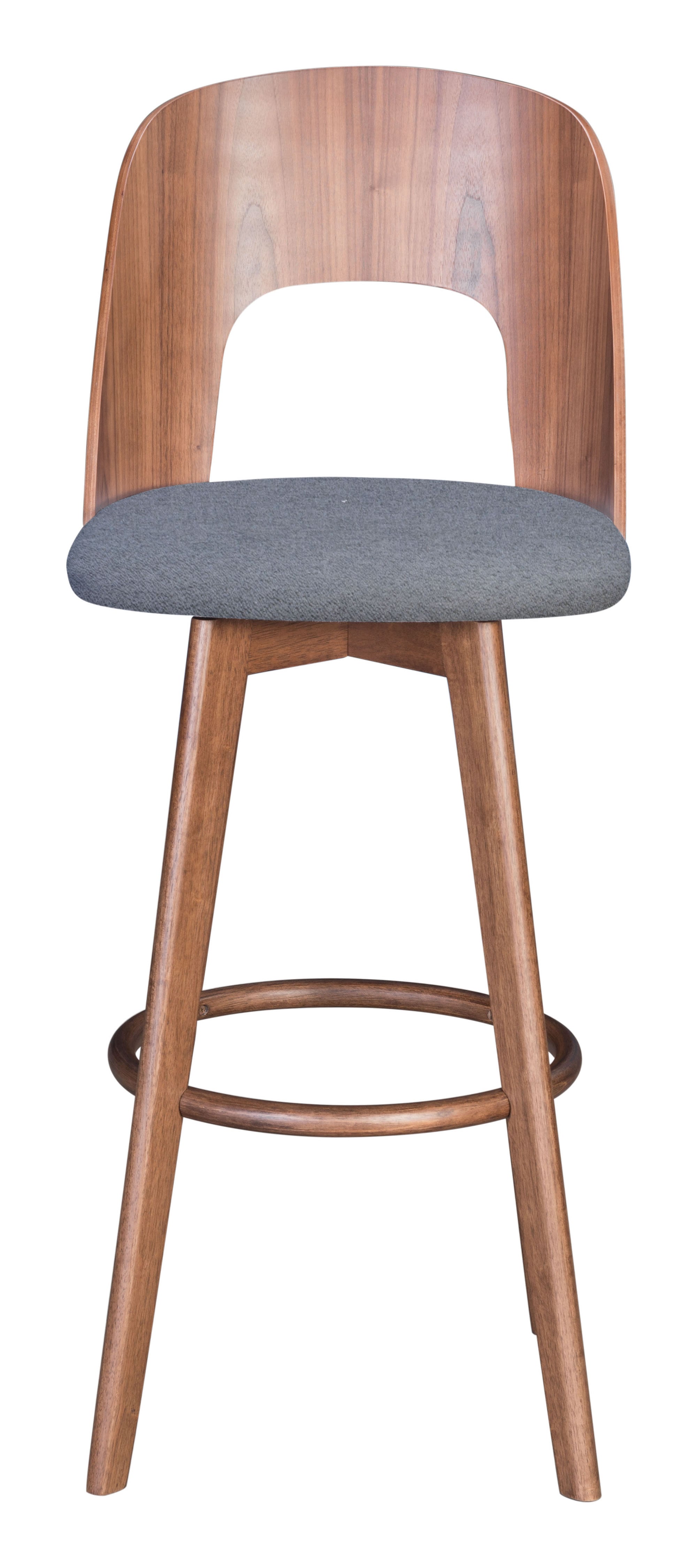 18.1" x 21.1" x 44.9" Walnut & Dark Gray, Poly Blend, Wood Veneer, Barstool - Set of 2