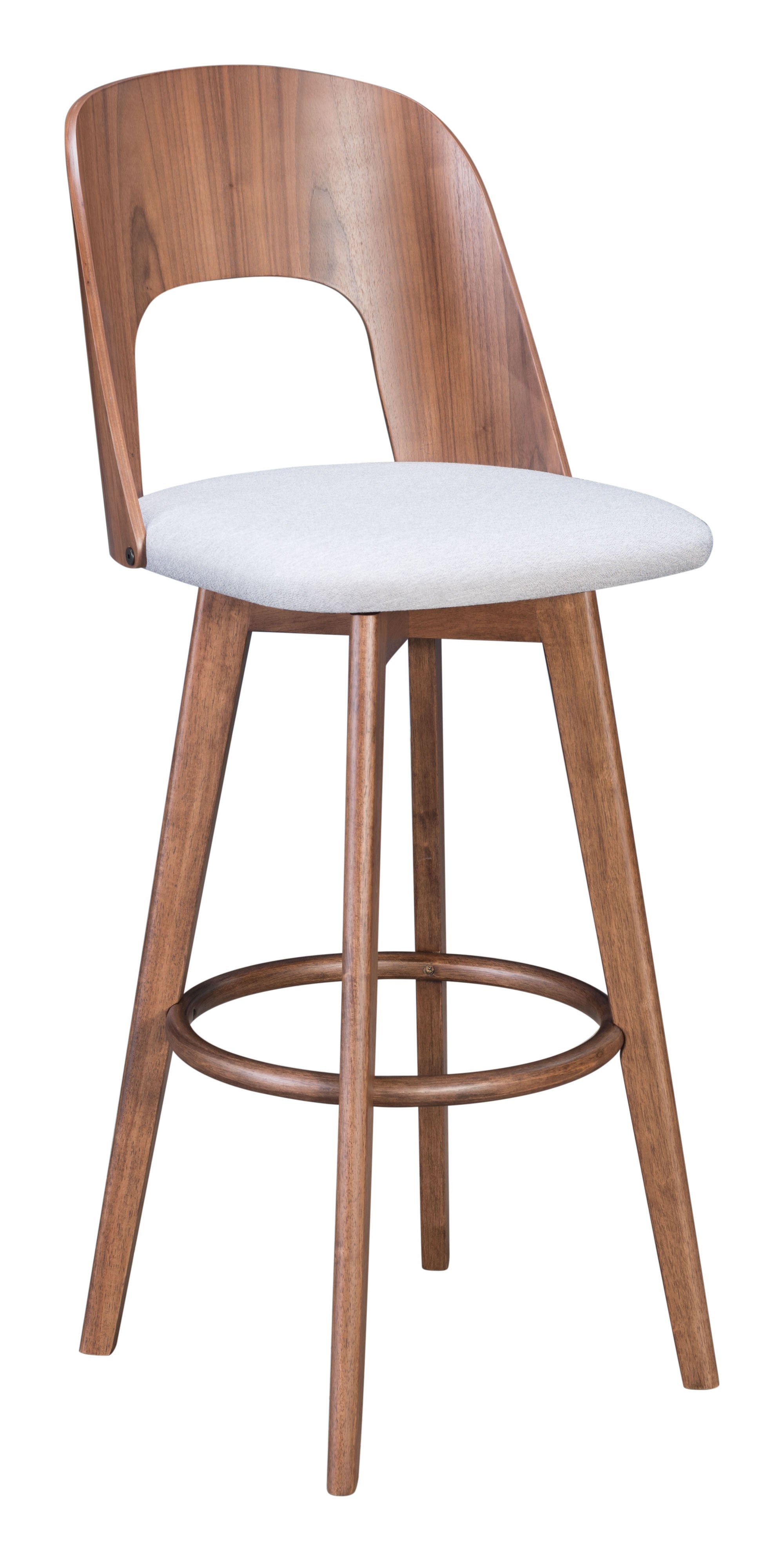 18.1" x 21.1" x 44.9" Walnut & Light Gray, Poly Blend, Wood Veneer, Barstool - Set of 2
