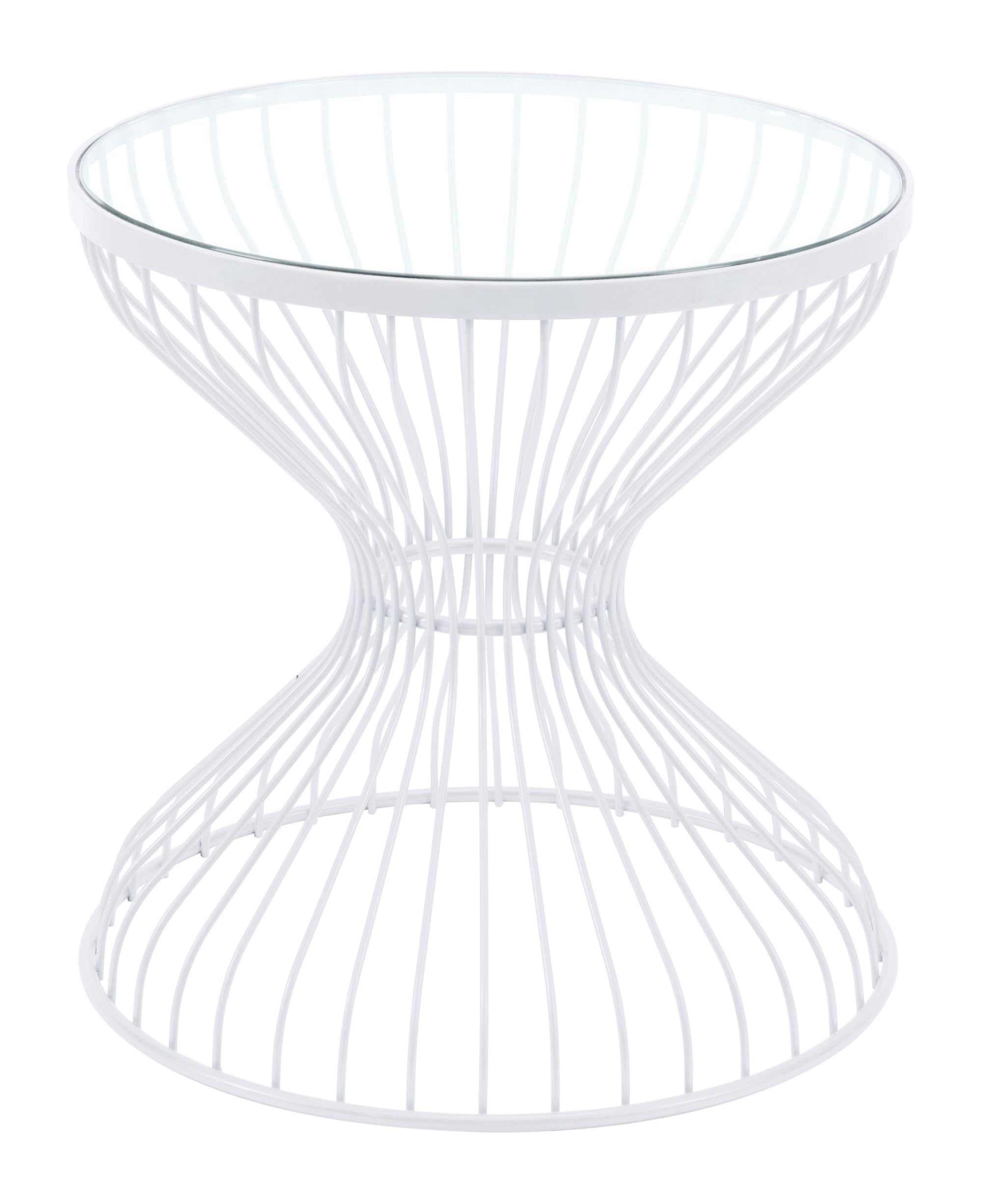 19.7" x 19.7" x 19.7" White Tempered Glass Steel Side Table
