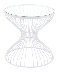 19.7" x 19.7" x 19.7" White Tempered Glass Steel Side Table