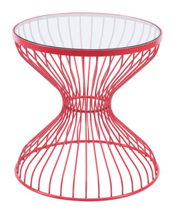 19.7" x 19.7" x 19.7" Red, Tempered Glass, Steel, Side Table