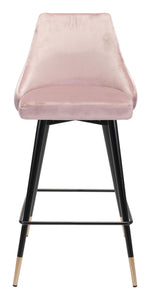 18.5" x 20.9" x 36.4" Pink, Velvet, Stainless Steel, Counter Chair