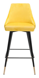 18.5" x 20.9" x 36.4" Yellow, Velvet, Stainless Steel, Counter Chair