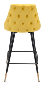 18.5" x 20.9" x 36.4" Yellow, Velvet, Stainless Steel, Counter Chair