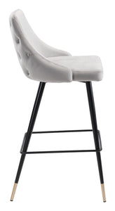 18.5" x 20.9" x 40.6" Gray, Velvet, Stainless Steel, Bar Chair