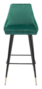 18.5" x 20.9" x 40.6" Green, Velvet, Stainless Steel, Bar Chair