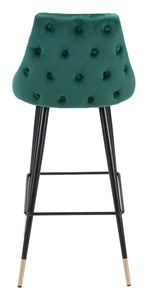 18.5" x 20.9" x 40.6" Green, Velvet, Stainless Steel, Bar Chair