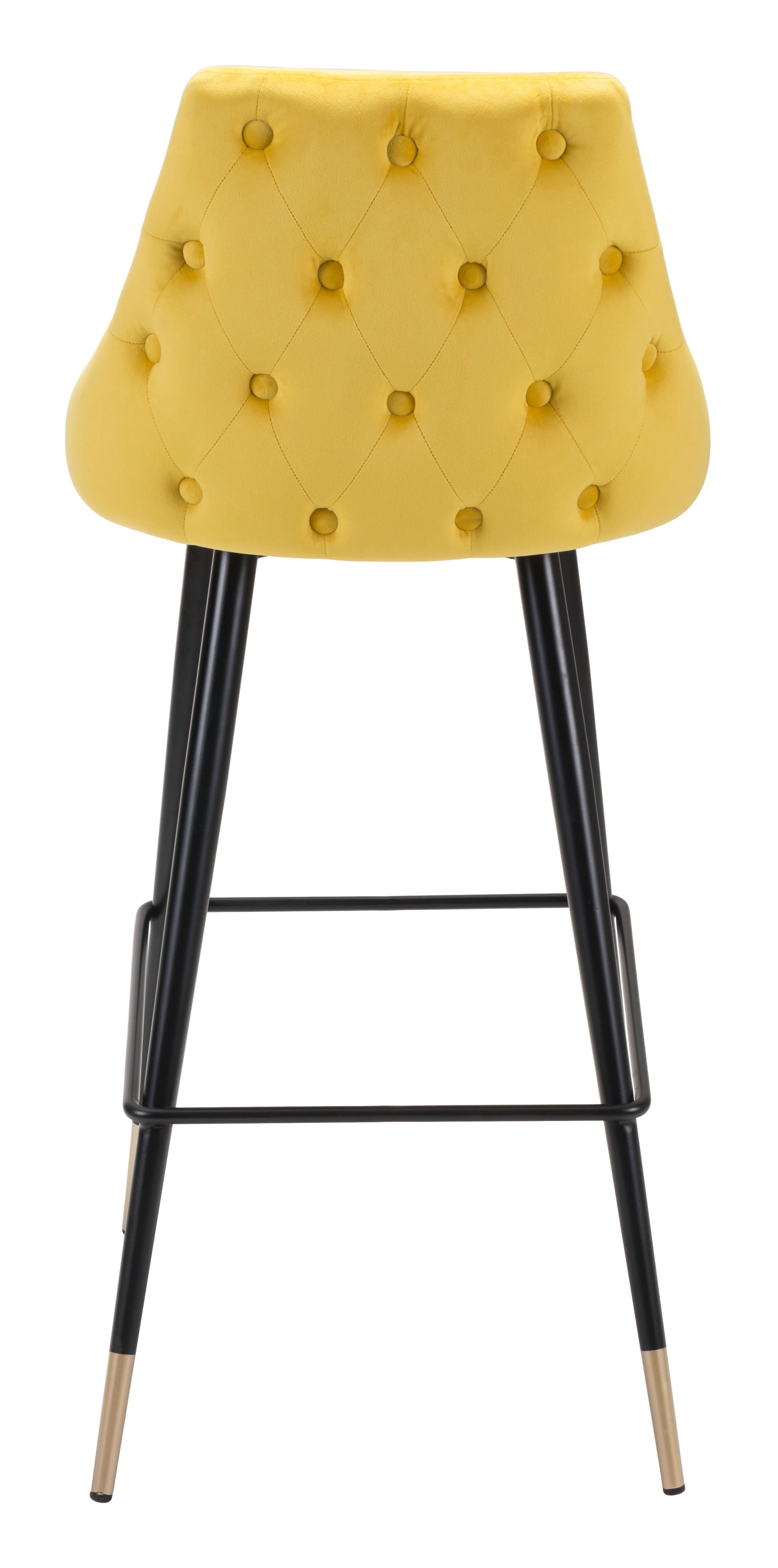 18.5" x 20.9" x 40.6" Yellow, Velvet, Stainless Steel, Bar Chair