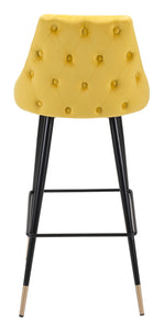 18.5" x 20.9" x 40.6" Yellow, Velvet, Stainless Steel, Bar Chair