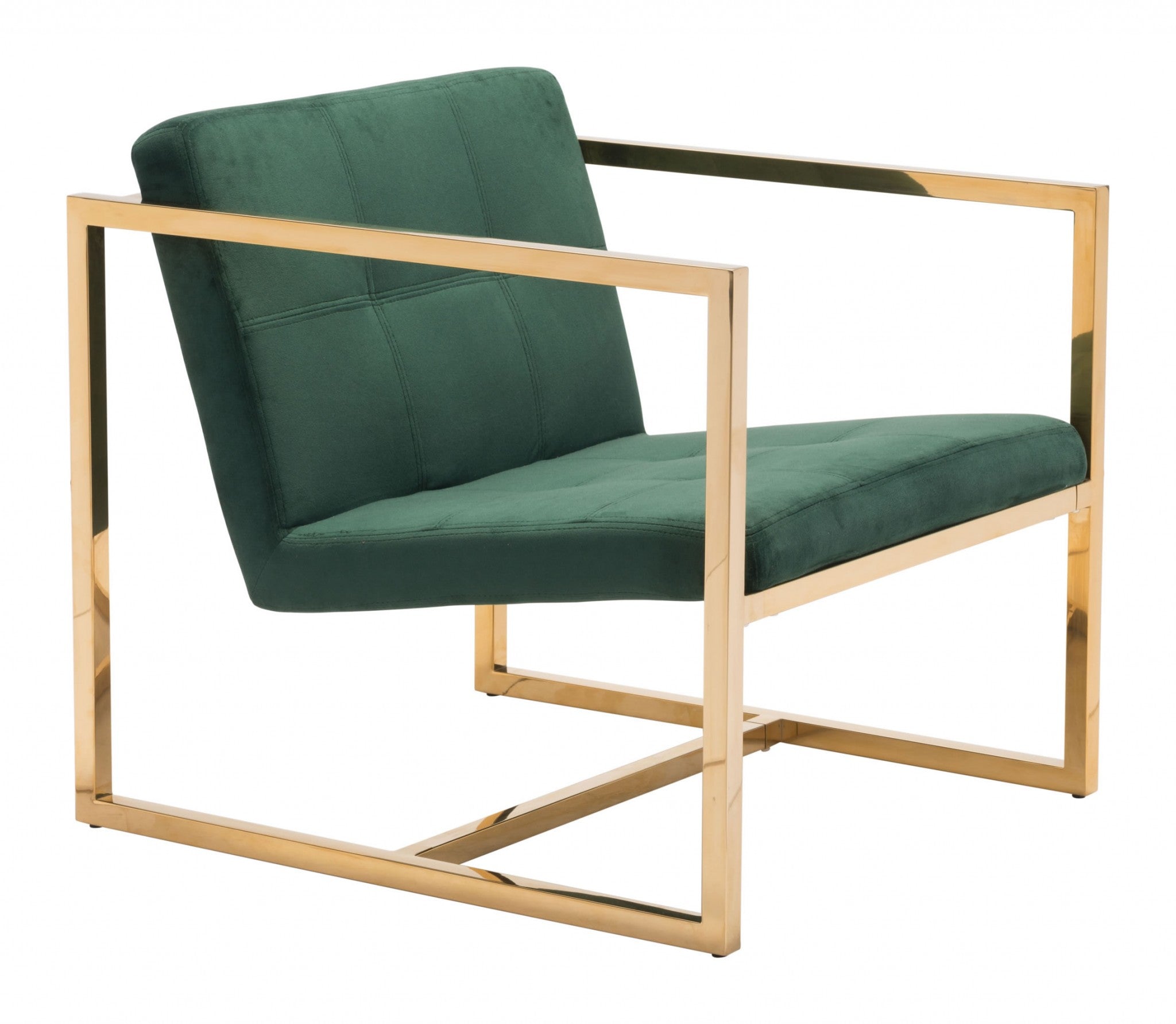 24.8" x 28.3" x 25.8" Green Velvet Chromed Steel Arm Chair