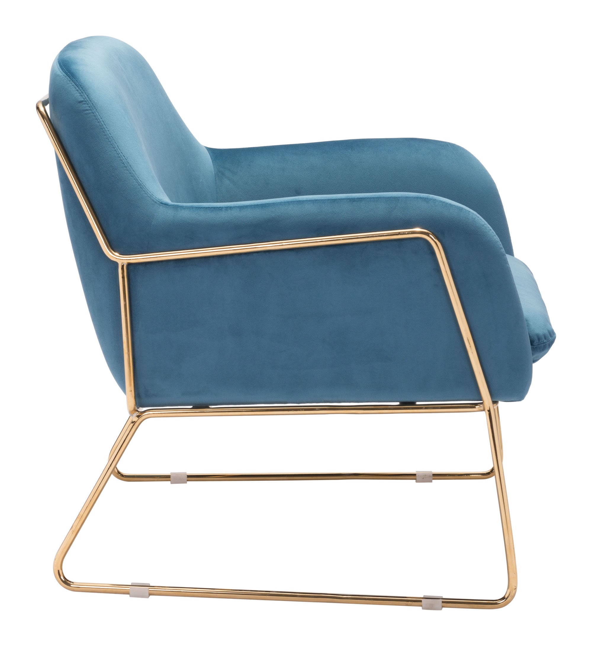 29.9" x 30.3" x 31.7" Blue Velvet Chromed Steel Arm Chair