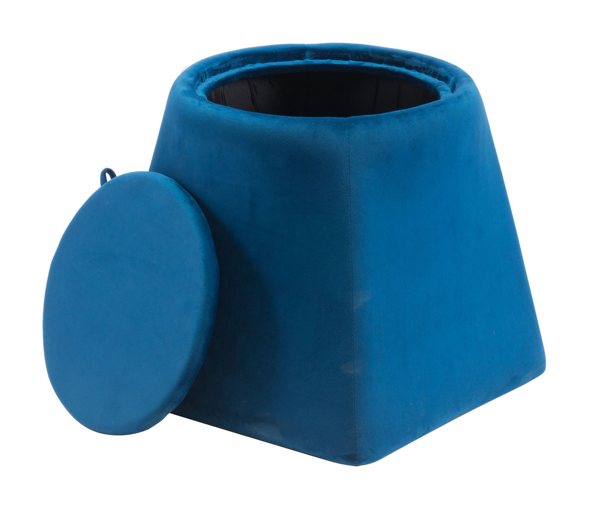 19.1" x 19.1" x 17.1" Blue, Velvet, Wood, Ottoman