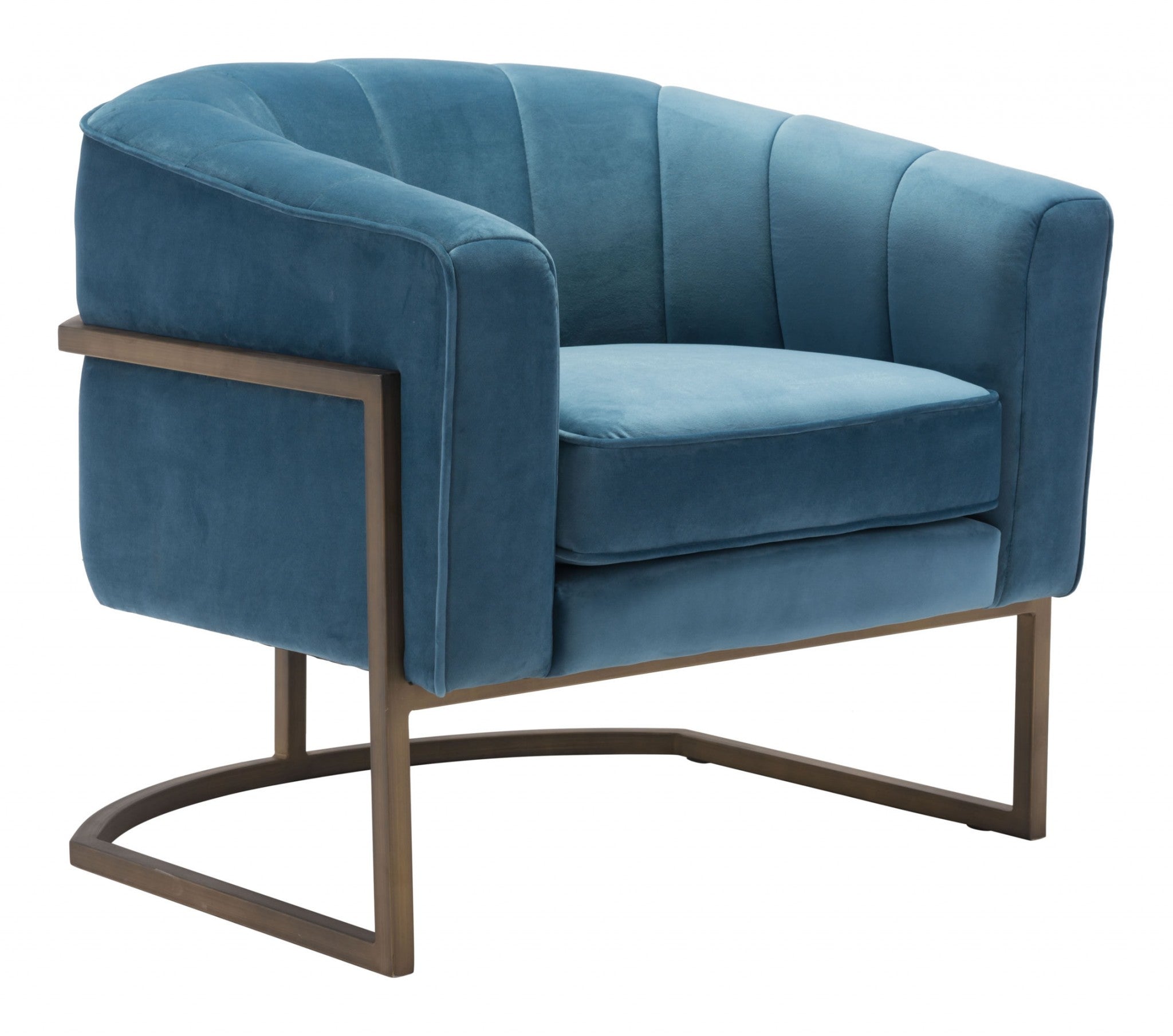 32.7" x 31.5" x 30.1" Blue, Velvet, Painted Steel, Occasional Chair