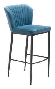 20.9" x 21.9" x 41.3" Blue, Velvet, Stainless Steel, Bar Chair - Set of 2