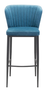 20.9" x 21.9" x 41.3" Blue, Velvet, Stainless Steel, Bar Chair - Set of 2