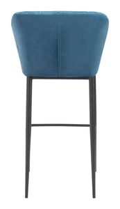 20.9" x 21.9" x 41.3" Blue, Velvet, Stainless Steel, Bar Chair - Set of 2