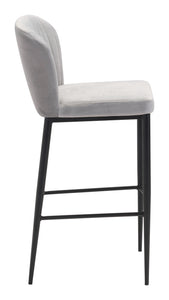 20.9" x 21.9" x 41.3" Gray, Velvet, Stainless Steel, Bar Chair - Set of 2