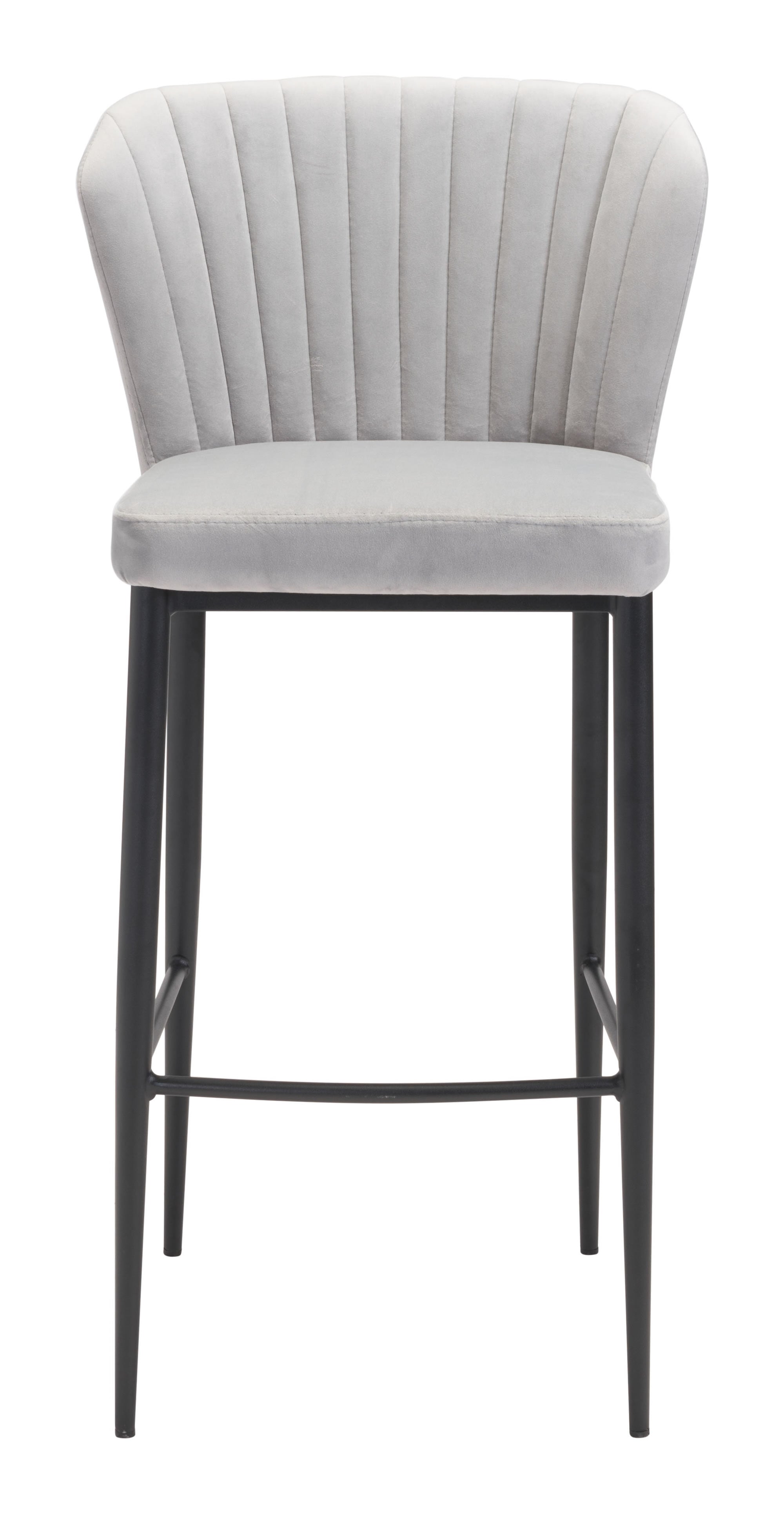 20.9" x 21.9" x 41.3" Gray, Velvet, Stainless Steel, Bar Chair - Set of 2