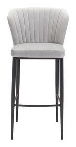 20.9" x 21.9" x 41.3" Gray, Velvet, Stainless Steel, Bar Chair - Set of 2