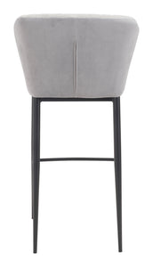 20.9" x 21.9" x 41.3" Gray, Velvet, Stainless Steel, Bar Chair - Set of 2