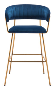 23" x 23" x 41" Dark Blue Velvet, Steel & Plywood, Bar Chair - Set of 2