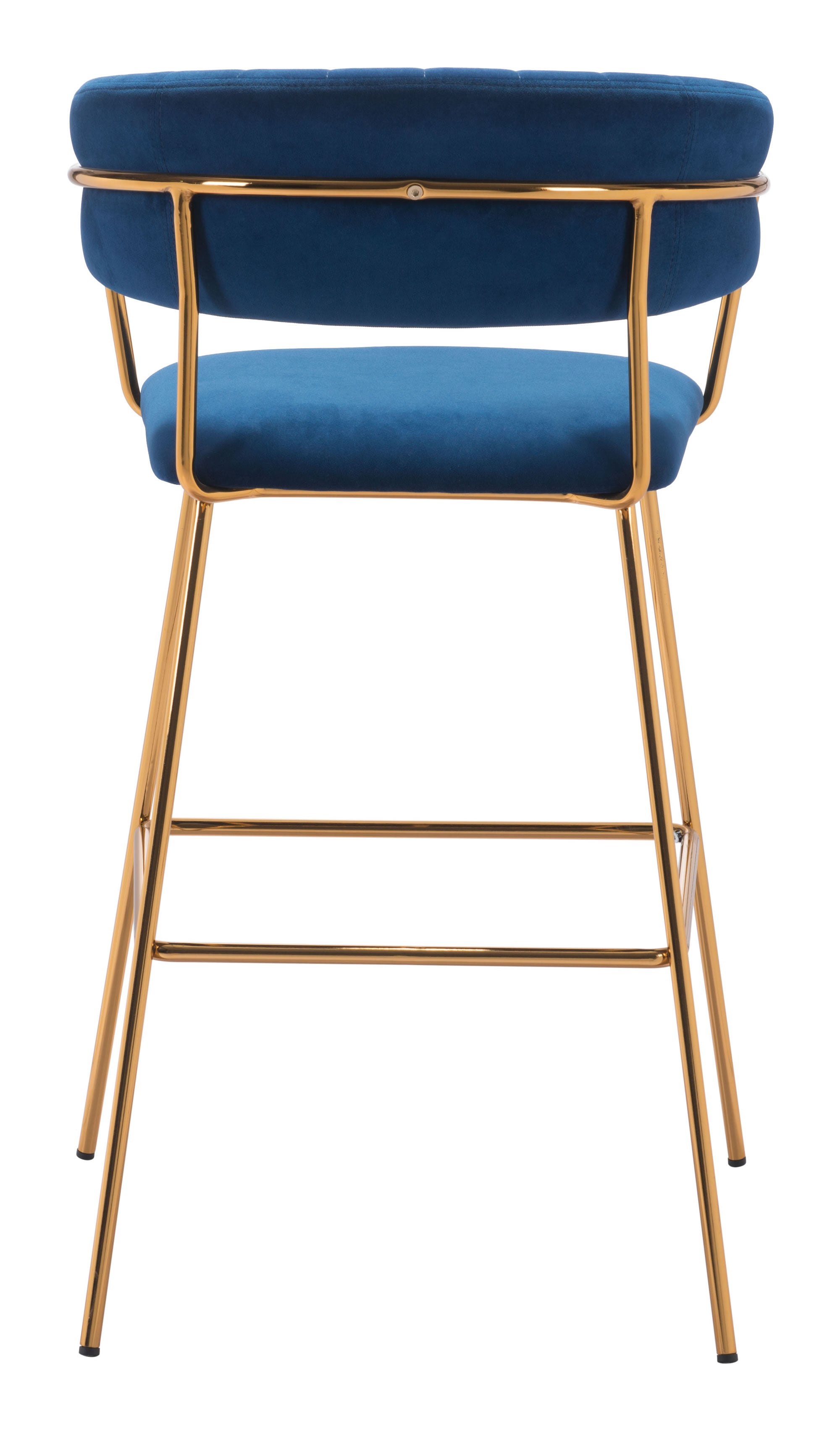23" x 23" x 41" Dark Blue Velvet, Steel & Plywood, Bar Chair - Set of 2