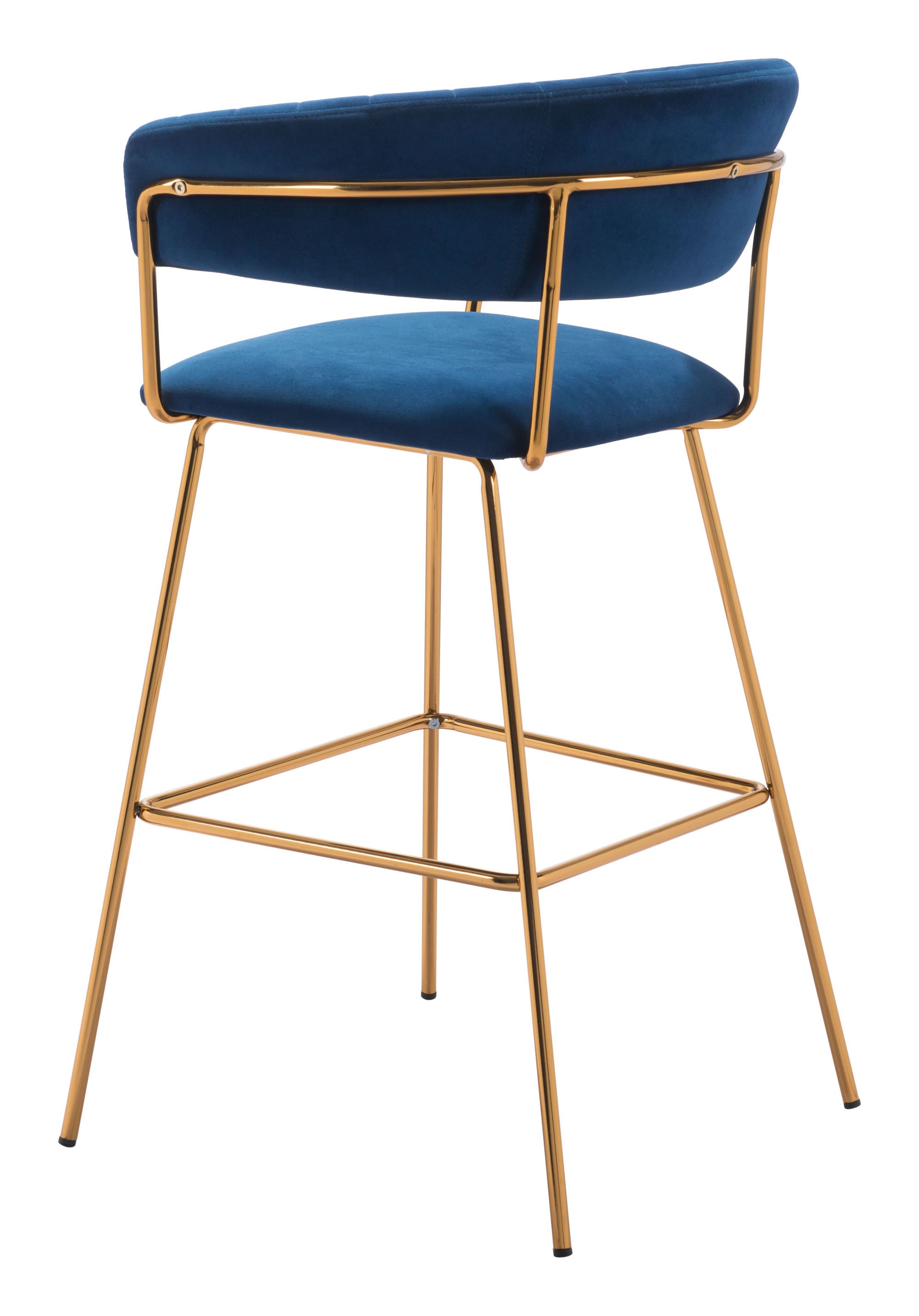23" x 23" x 41" Dark Blue Velvet, Steel & Plywood, Bar Chair - Set of 2