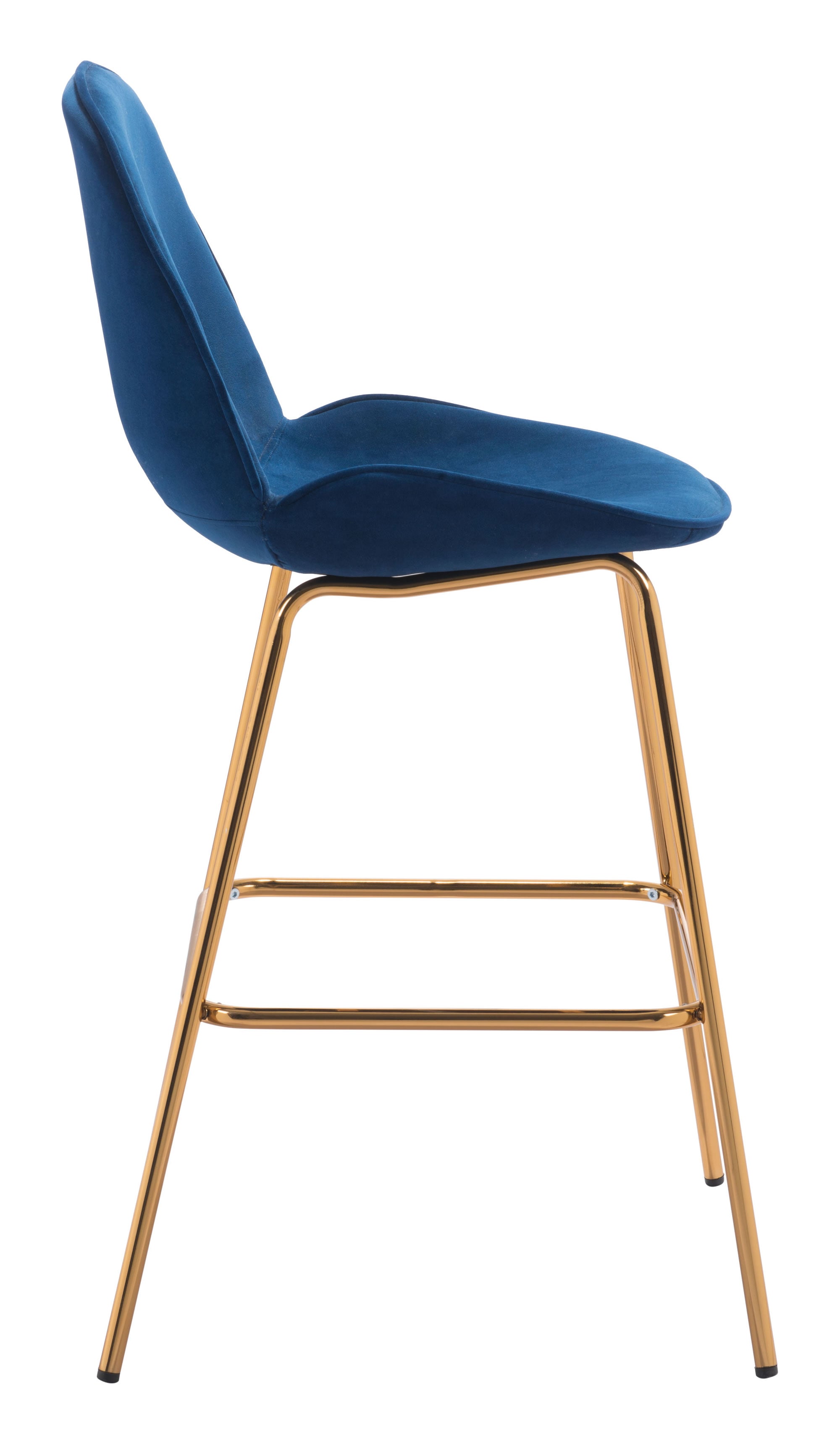 21.7" x 24" x 42.7" Dark Blue Velvet, Steel & Plywood, Bar Chair - Set of 2
