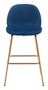 21.7" x 24" x 42.7" Dark Blue Velvet, Steel & Plywood, Bar Chair - Set of 2