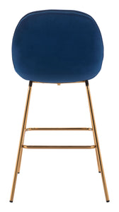 21.7" x 24" x 42.7" Dark Blue Velvet, Steel & Plywood, Bar Chair - Set of 2
